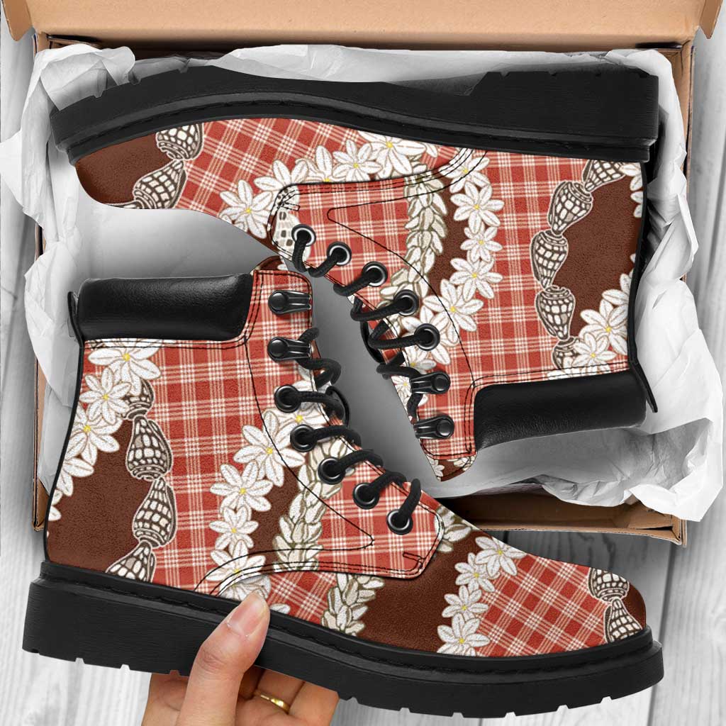 Red Hawaii Tiare and Shell Lei All Season Boots Hawaiian Palaka Luxury Vibes LT14 Red - Polynesian Pride