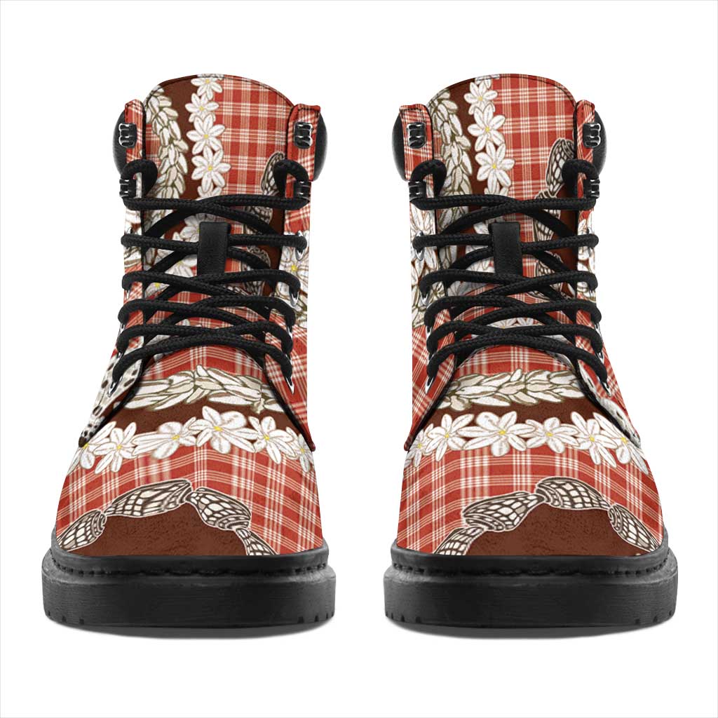 Red Hawaii Tiare and Shell Lei All Season Boots Hawaiian Palaka Luxury Vibes LT14 - Polynesian Pride
