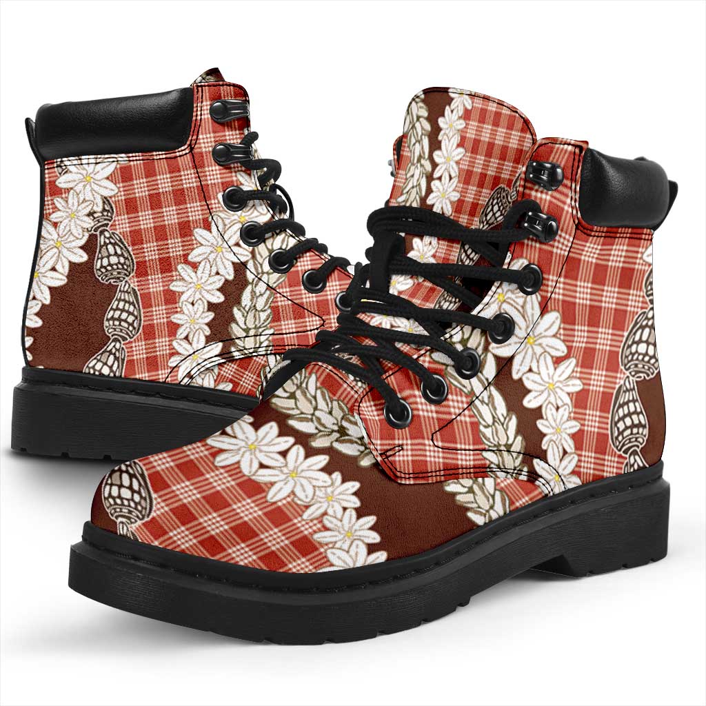 Red Hawaii Tiare and Shell Lei All Season Boots Hawaiian Palaka Luxury Vibes LT14 - Polynesian Pride