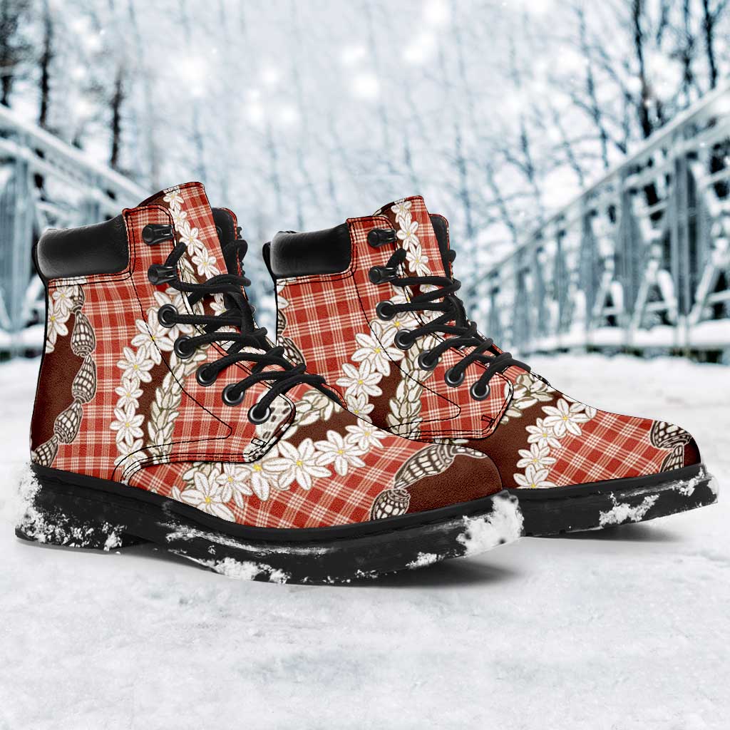 Red Hawaii Tiare and Shell Lei All Season Boots Hawaiian Palaka Luxury Vibes LT14 - Polynesian Pride