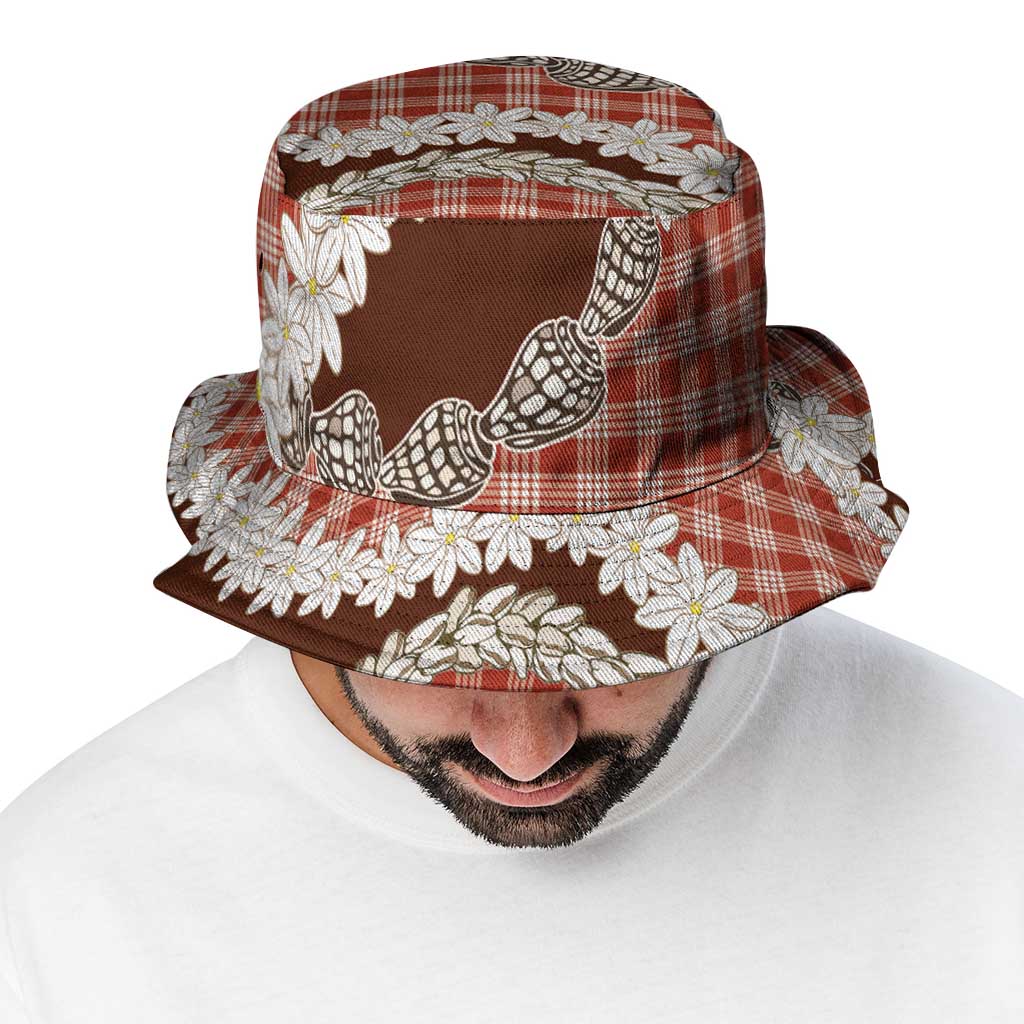Red Hawaii Tiare and Shell Lei Bucket Hat Hawaiian Palaka Luxury Vibes LT14 - Polynesian Pride