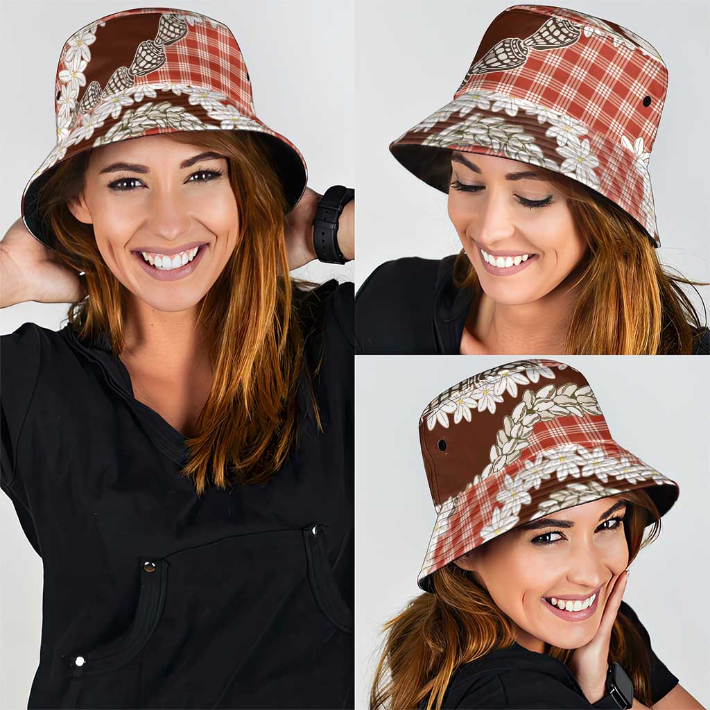 Red Hawaii Tiare and Shell Lei Bucket Hat Hawaiian Palaka Luxury Vibes LT14 - Polynesian Pride