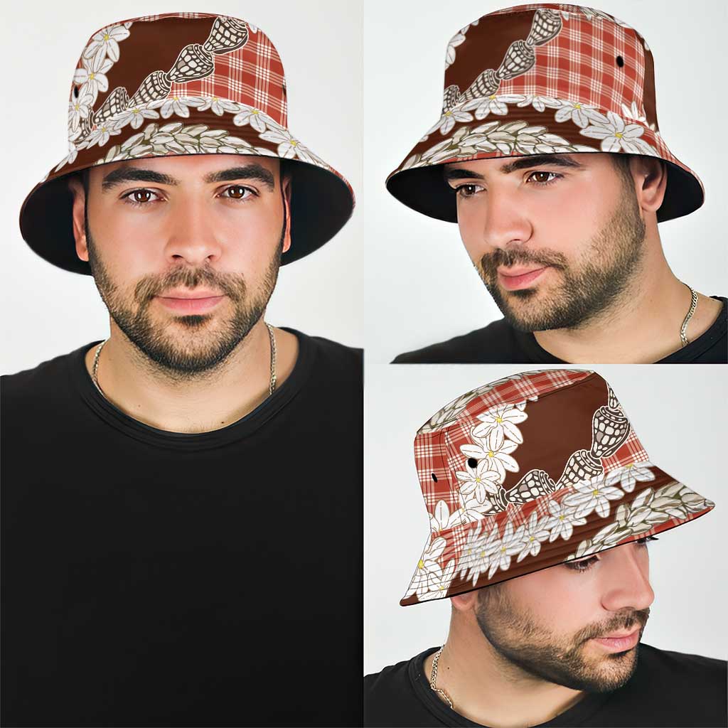 Red Hawaii Tiare and Shell Lei Bucket Hat Hawaiian Palaka Luxury Vibes LT14 - Polynesian Pride