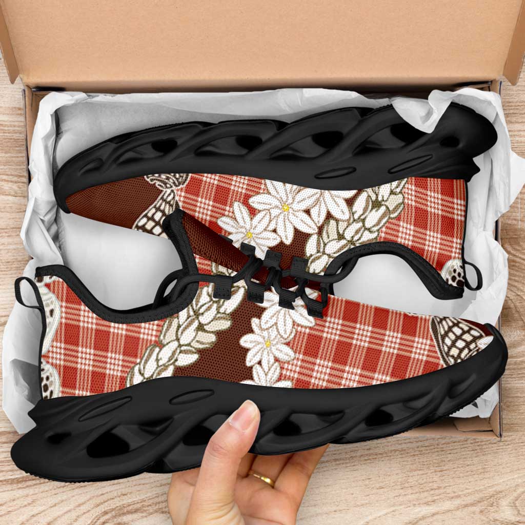 Red Hawaii Tiare and Shell Lei Clunky Sneakers Hawaiian Palaka Luxury Vibes LT14 - Polynesian Pride