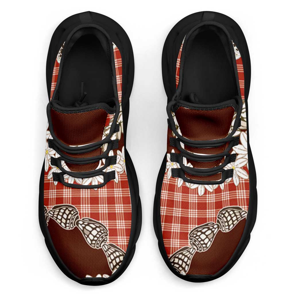 Red Hawaii Tiare and Shell Lei Clunky Sneakers Hawaiian Palaka Luxury Vibes LT14 - Polynesian Pride