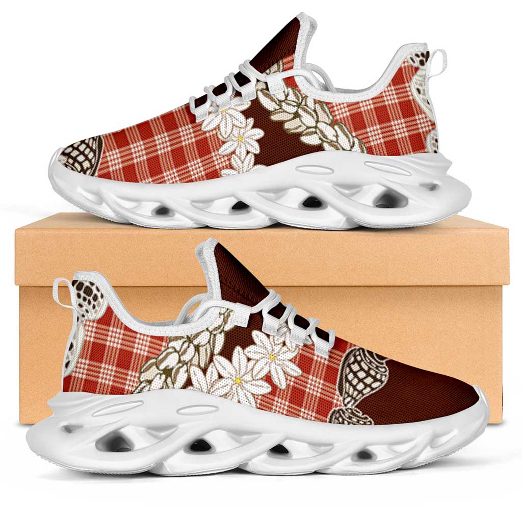 Red Hawaii Tiare and Shell Lei Clunky Sneakers Hawaiian Palaka Luxury Vibes LT14 Red - Polynesian Pride