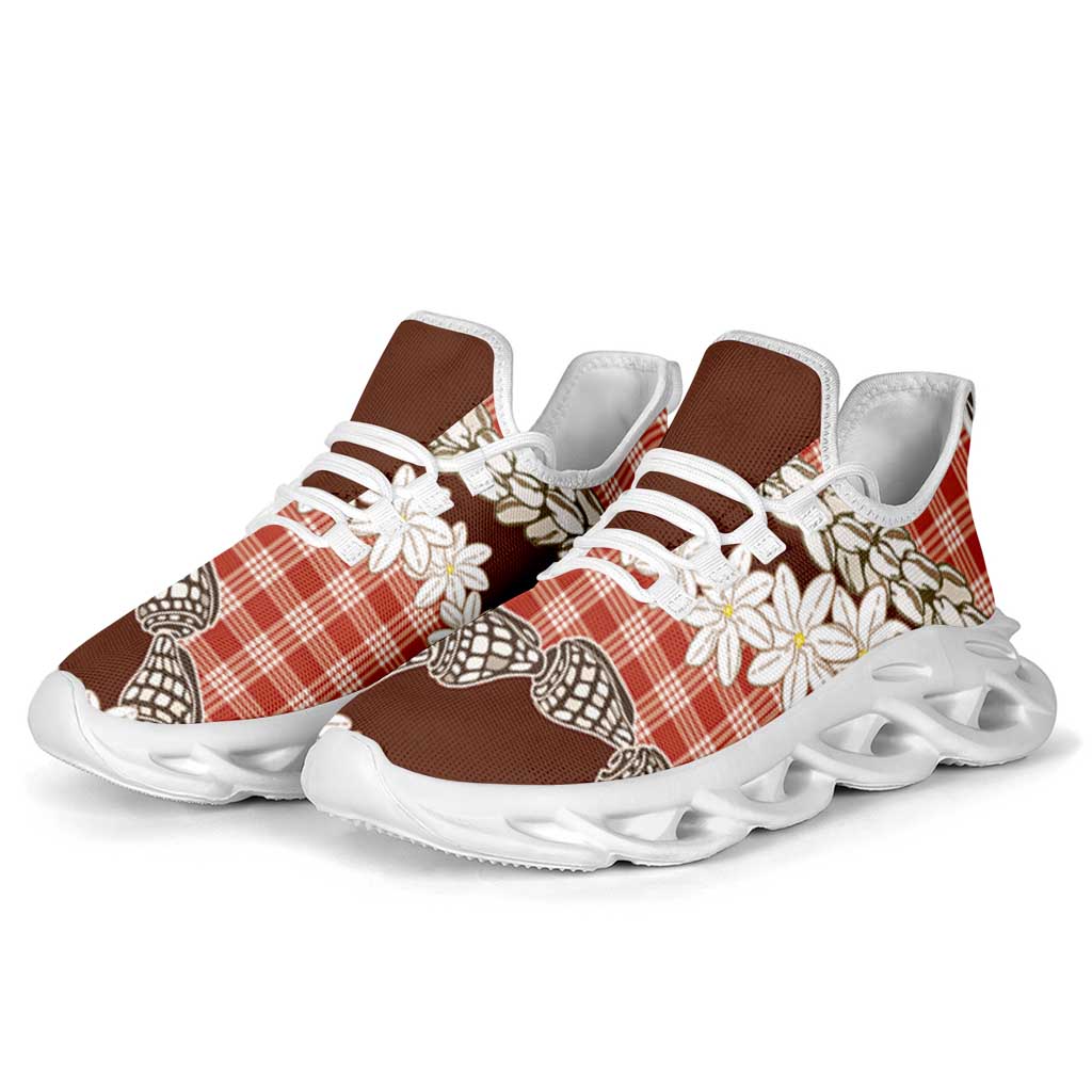 Red Hawaii Tiare and Shell Lei Clunky Sneakers Hawaiian Palaka Luxury Vibes LT14 - Polynesian Pride