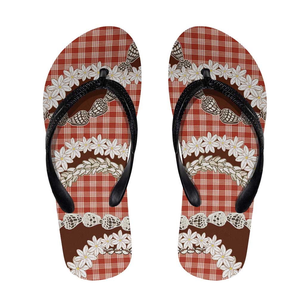 Red Hawaii Tiare and Shell Lei Flip Flops Hawaiian Palaka Luxury Vibes LT14 Red - Polynesian Pride