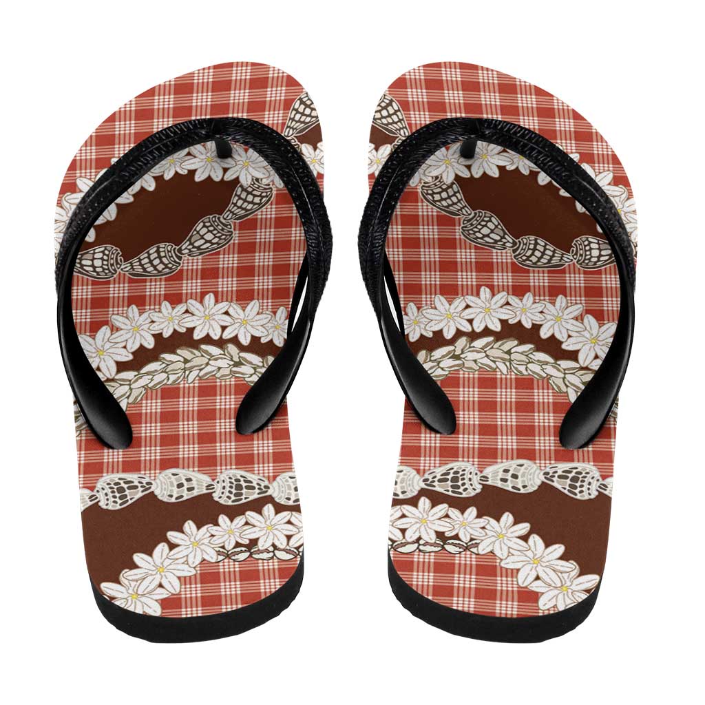 Red Hawaii Tiare and Shell Lei Flip Flops Hawaiian Palaka Luxury Vibes LT14 - Polynesian Pride
