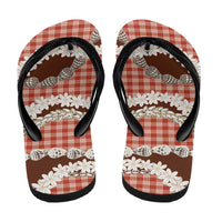 Red Hawaii Tiare and Shell Lei Flip Flops Hawaiian Palaka Luxury Vibes LT14 - Polynesian Pride