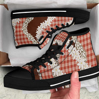 Red Hawaii Tiare and Shell Lei High Top Shoes Hawaiian Palaka Luxury Vibes LT14 Red - Polynesian Pride