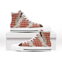 Red Hawaii Tiare and Shell Lei High Top Shoes Hawaiian Palaka Luxury Vibes LT14 - Polynesian Pride