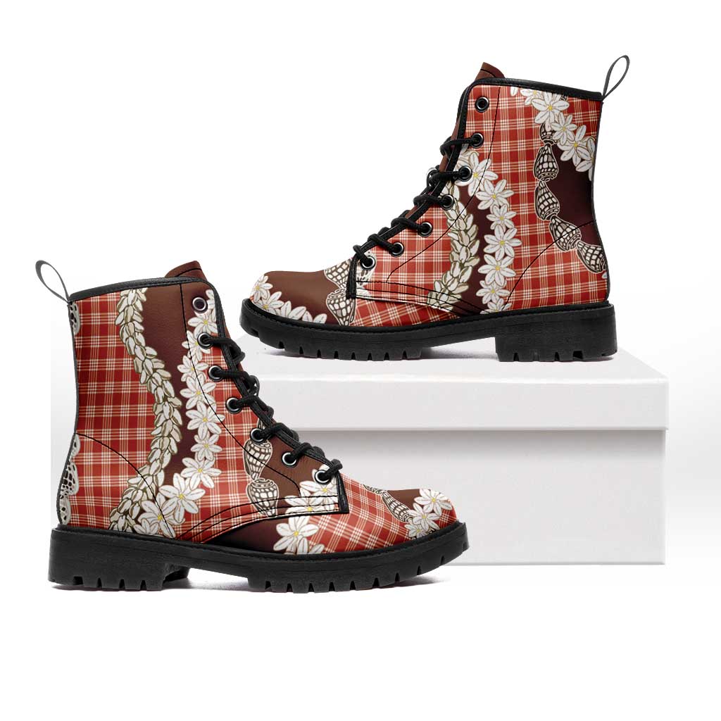 Red Hawaii Tiare and Shell Lei Leather Boots Hawaiian Palaka Luxury Vibes - Polynesian Pride