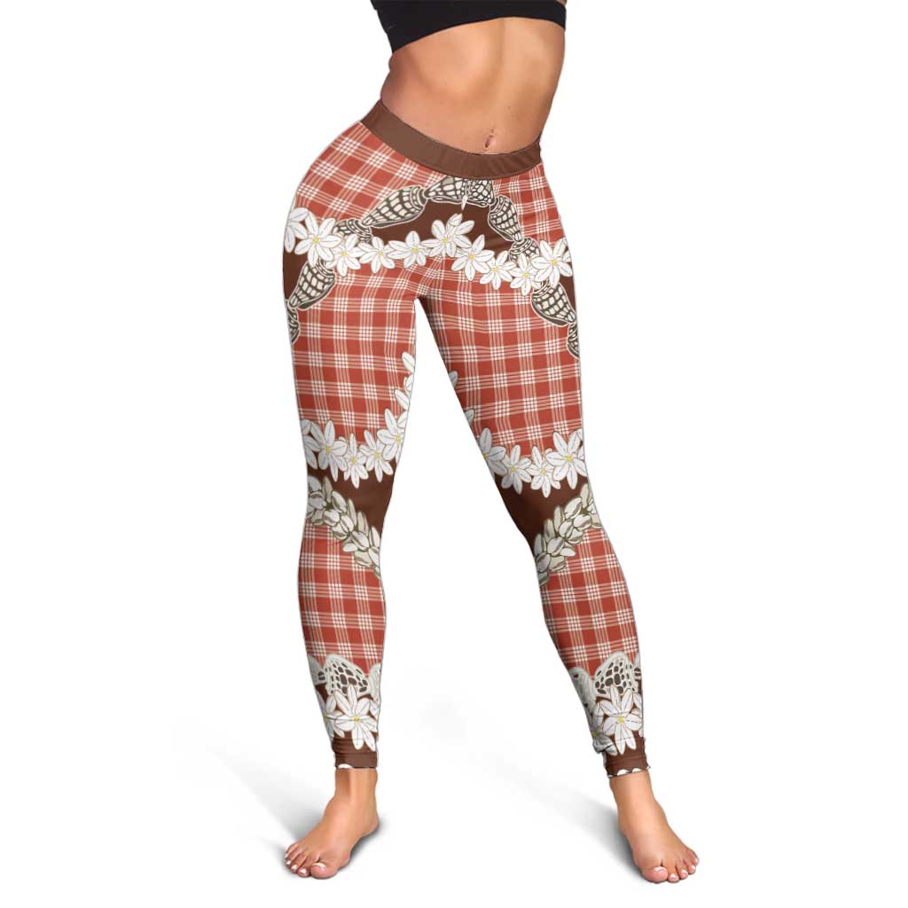 Red Hawaii Tiare and Shell Lei Leggings Hawaiian Palaka Luxury Vibes LT14 - Polynesian Pride