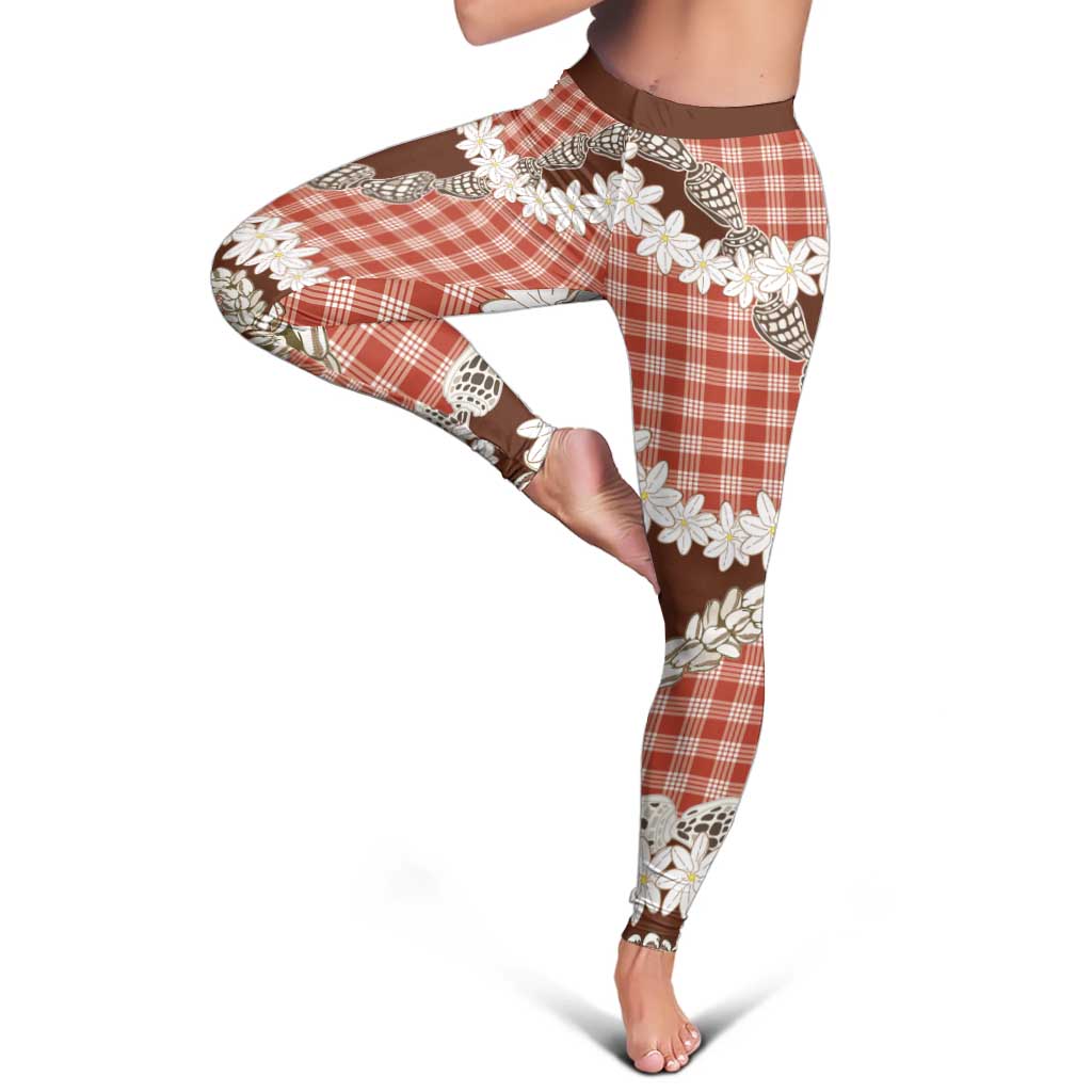 Red Hawaii Tiare and Shell Lei Leggings Hawaiian Palaka Luxury Vibes LT14 - Polynesian Pride