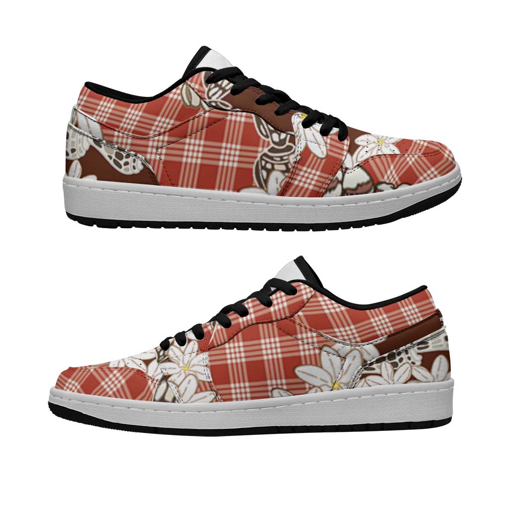 Red Hawaii Tiare and Shell Lei Low Sneakers Hawaiian Palaka Luxury Vibes LT14