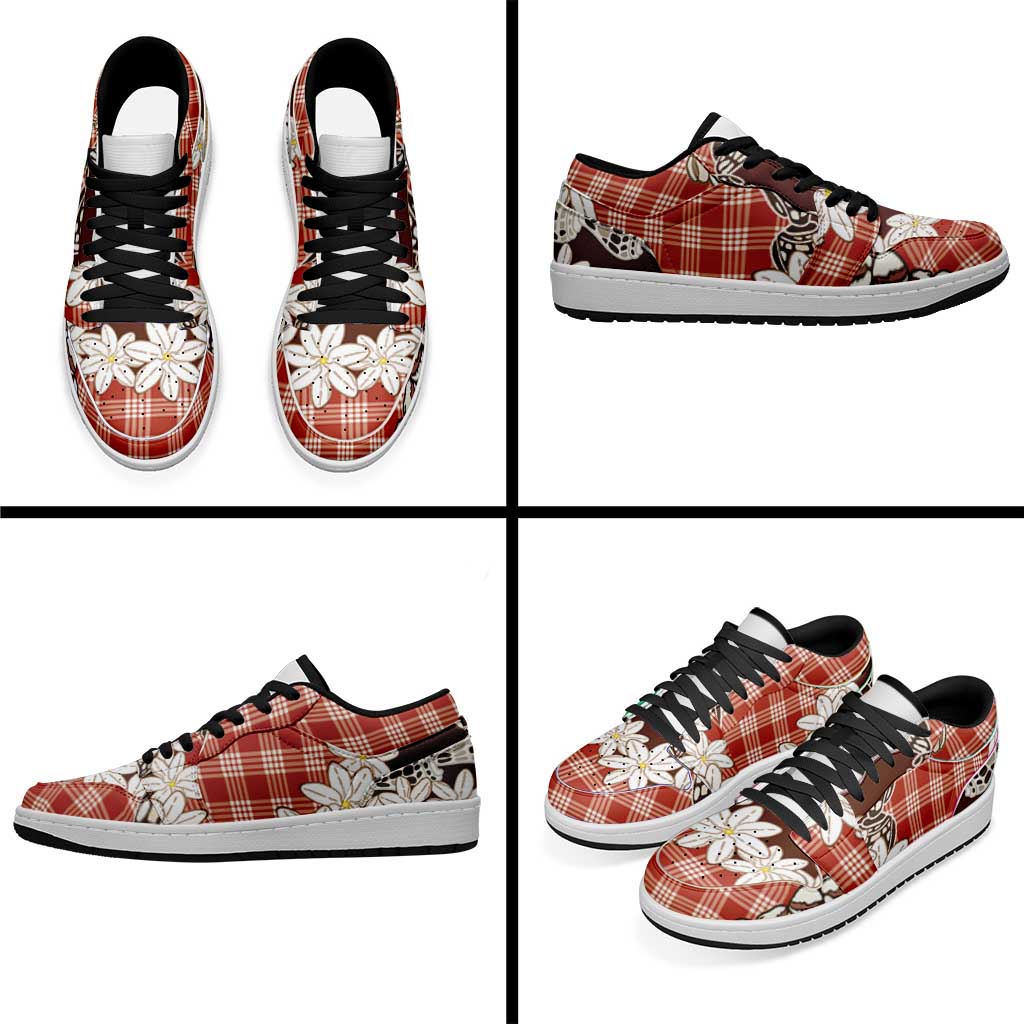 Red Hawaii Tiare and Shell Lei Low Sneakers Hawaiian Palaka Luxury Vibes LT14 - Polynesian Pride