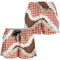 Red Hawaii Tiare and Shell Lei Shorts for Women Hawaiian Palaka Luxury Vibes LT14 - Polynesian Pride