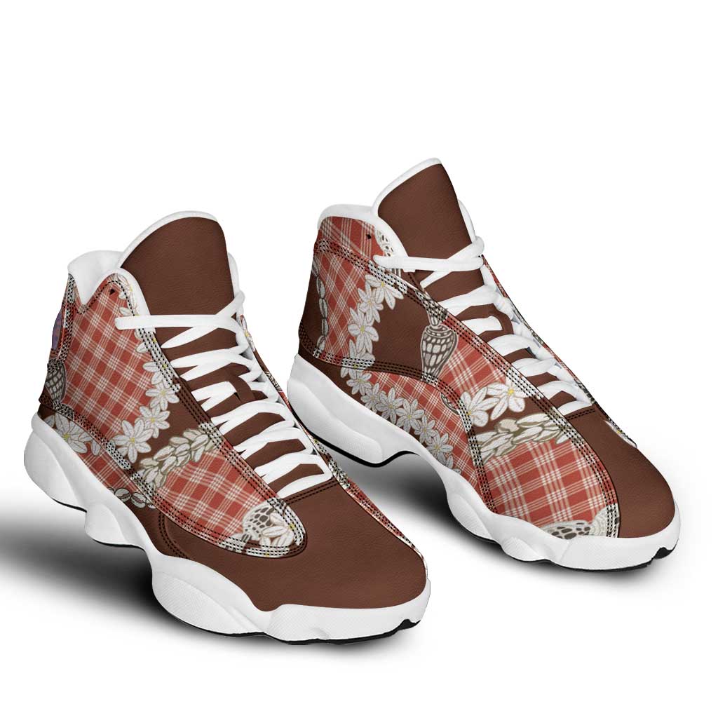 Red Hawaii Tiare and Shell Lei Sneakers J13 Hawaiian Palaka Luxury Vibes - Polynesian Pride
