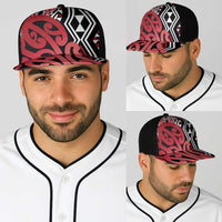 Red New Zealand Baseball Net Cap Aotearoa Kowhaiwhai Mix Taniko Art - Polynesian Pride