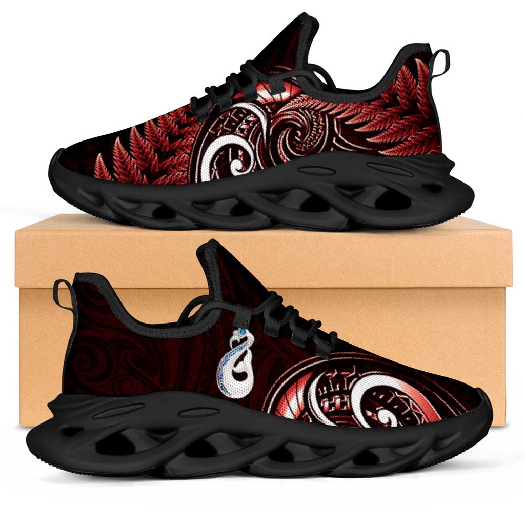 Red New Zealand Clunky Sneakers Aotearoa Silver Fern With Manaia Maori Unique LT14 Red - Polynesian Pride