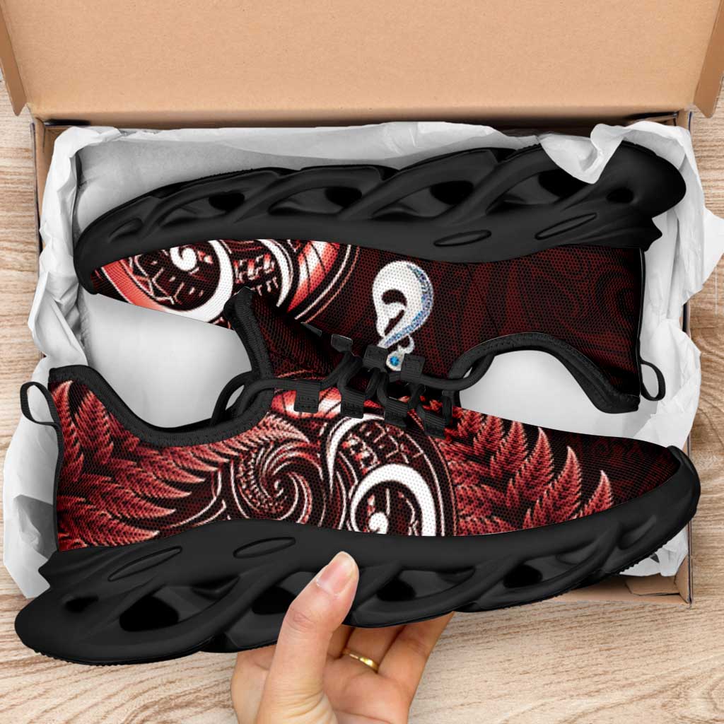 Red New Zealand Clunky Sneakers Aotearoa Silver Fern With Manaia Maori Unique LT14 - Polynesian Pride