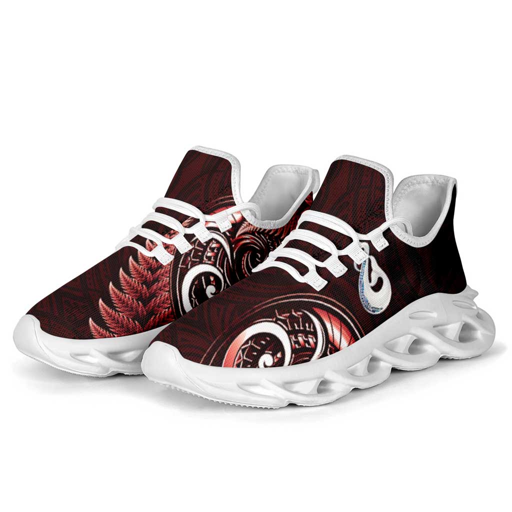 Red New Zealand Clunky Sneakers Aotearoa Silver Fern With Manaia Maori Unique LT14 - Polynesian Pride