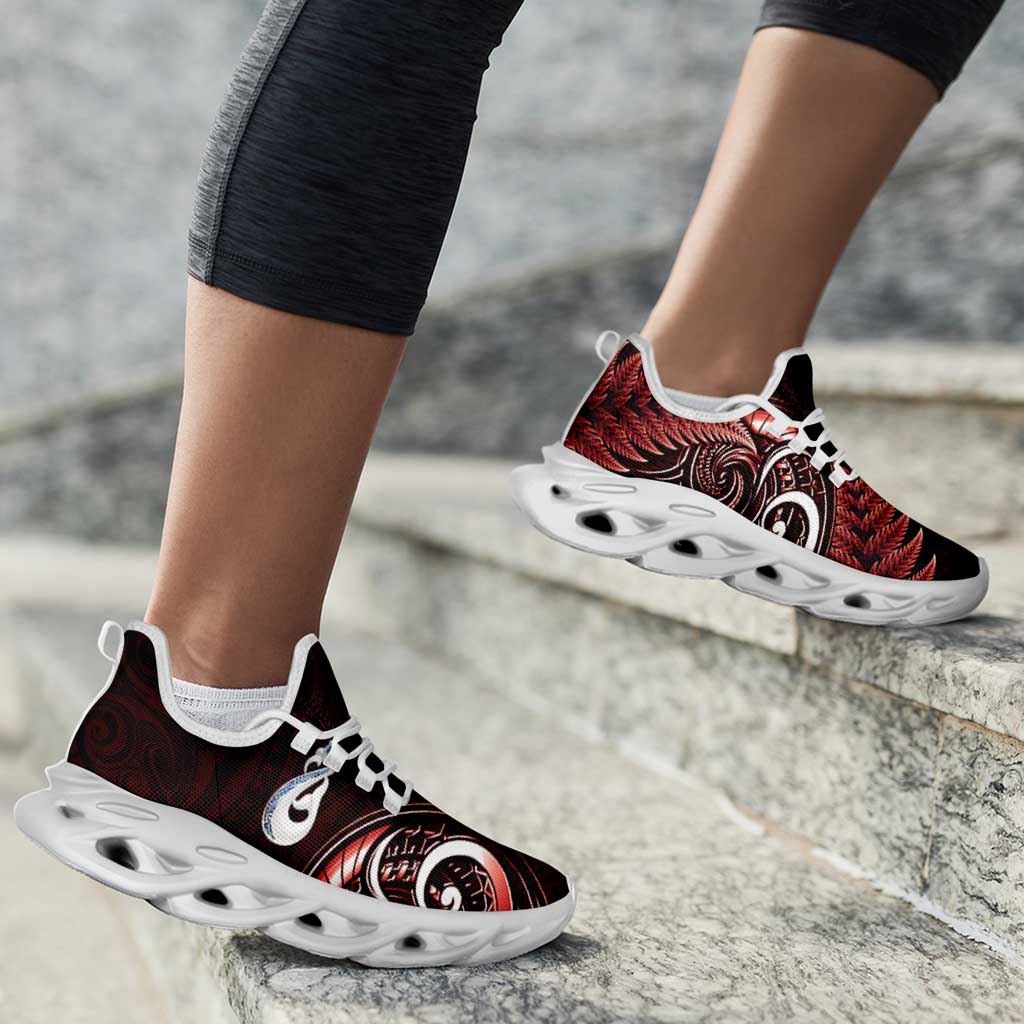 Red New Zealand Clunky Sneakers Aotearoa Silver Fern With Manaia Maori Unique LT14 - Polynesian Pride