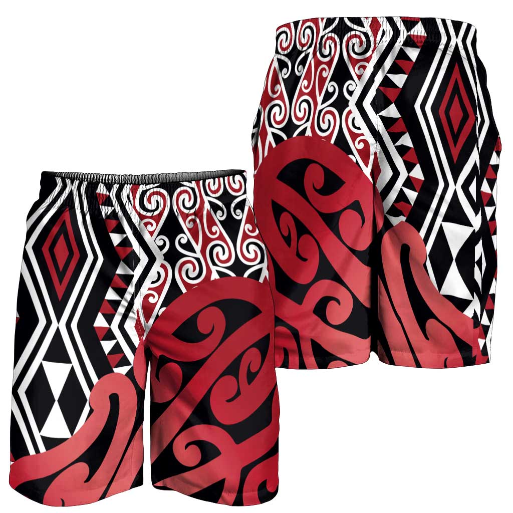 Red New Zealand Shorts for Men Aotearoa Kowhaiwhai Mix Taniko Art LT14
