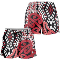 Red New Zealand Shorts for Women Aotearoa Kowhaiwhai Mix Taniko Art LT14 - Polynesian Pride