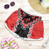 Red Niho Taniwha Mix Poutama Shorts for Women Unique Taniko Aotearoa LT01 Red - Polynesian Pride