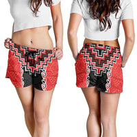 Red Niho Taniwha Mix Poutama Shorts for Women Unique Taniko Aotearoa LT01 - Polynesian Pride