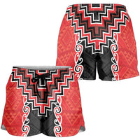 Red Niho Taniwha Mix Poutama Shorts for Women Unique Taniko Aotearoa LT01 - Polynesian Pride