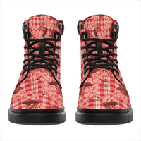 Red Palaka Hawaii Cowboy All Season Boots Puakenikeni Lei Paniolo Papale Seamless Vibes - Polynesian Pride