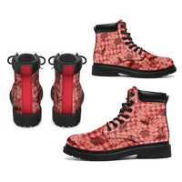 Red Palaka Hawaii Cowboy All Season Boots Puakenikeni Lei Paniolo Papale Seamless Vibes - Polynesian Pride