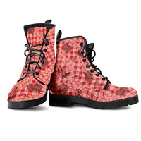 Red Palaka Hawaii Cowboy Leather Boots Puakenikeni Lei Paniolo Papale Seamless Vibes - Polynesian Pride