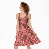 Red Palaka Hawaii Cowboy Midi Dress Puakenikeni Lei Paniolo Papale Seamless Vibes - Polynesian Pride