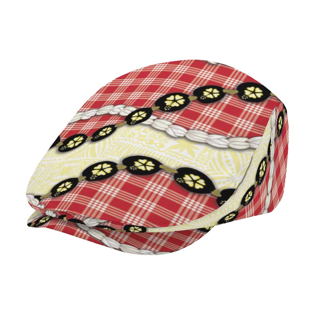 Red Palaka Hawaii Jeff Hat Kukui Nut Pikake Lei Hawaiian Tapa Pattern - Polynesian Pride