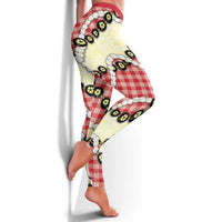 Red Palaka Hawaii Leggings Kukui Nut Pikake Lei Hawaiian Tapa Pattern - Polynesian Pride