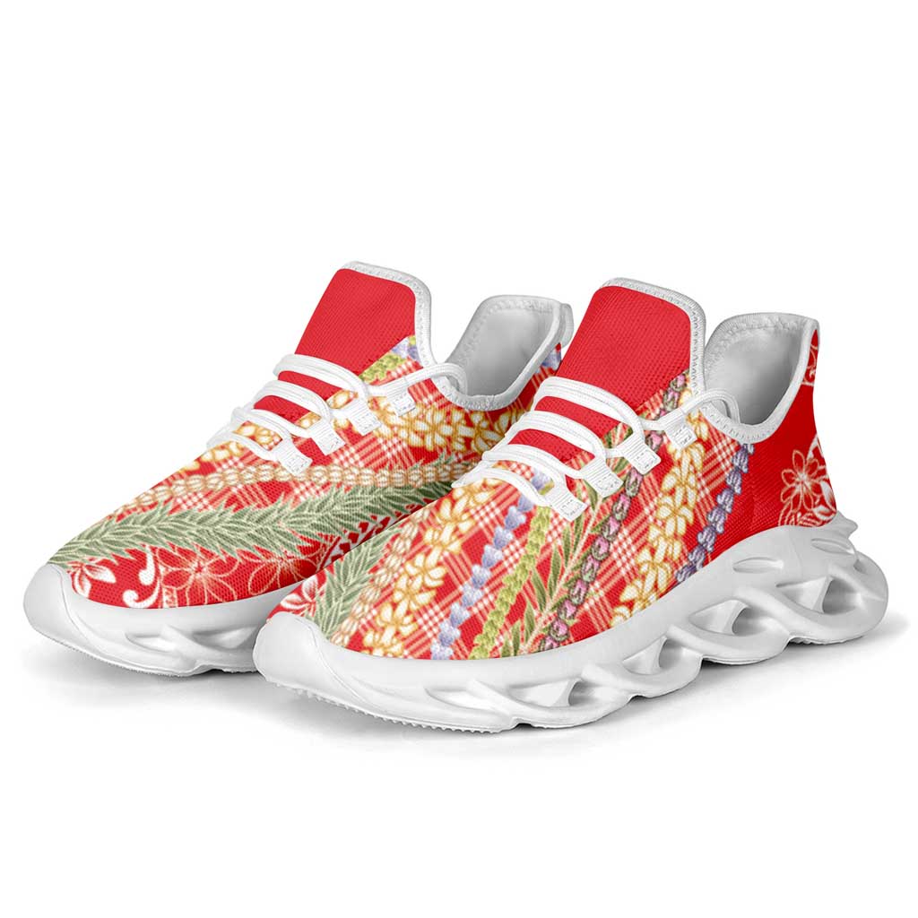 Red Palaka Hawaii Leis Clunky Sneakers Hawaiian-plaid Elegant Tropical Vibes