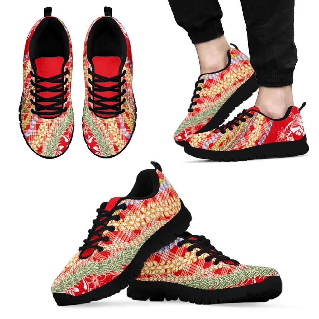 Red Palaka Hawaii Leis Sneakers Hawaiian-plaid Elegant Tropical Vibes