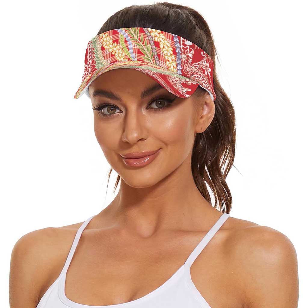 Red Palaka Hawaii Leis Sun Visor Cap Hawaiian-plaid Elegant Tropical Vibes LT14 - Polynesian Pride