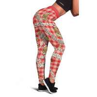 Red Palaka Hawaii Mele Kalikimaka Leggings Ohia Lehua Shell Leis Funny Gingerbread Santa LT14 - Polynesian Pride