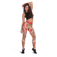 Red Palaka Hawaii Mele Kalikimaka Leggings Ohia Lehua Shell Leis Funny Gingerbread Santa LT14 - Polynesian Pride
