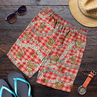 Red Palaka Hawaii Mele Kalikimaka Shorts for Men Ohia Lehua Shell Leis Funny Gingerbread Santa LT14 Red - Polynesian Pride