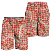 Red Palaka Hawaii Mele Kalikimaka Shorts for Men Ohia Lehua Shell Leis Funny Gingerbread Santa LT14 - Polynesian Pride