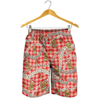 Red Palaka Hawaii Mele Kalikimaka Shorts for Men Ohia Lehua Shell Leis Funny Gingerbread Santa LT14 - Polynesian Pride