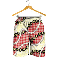 Red Palaka Hawaii Shorts for Men Kukui Nut Pikake Lei Hawaiian Tapa Pattern - Polynesian Pride