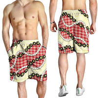 Red Palaka Hawaii Shorts for Men Kukui Nut Pikake Lei Hawaiian Tapa Pattern - Polynesian Pride