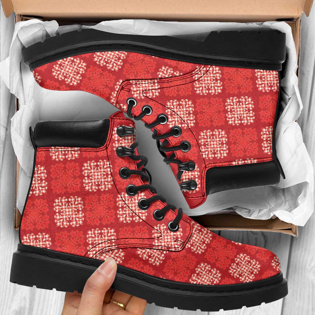 Red Palaka Quilt Hawaii All Season Boots Traditional Hawaii-plaid Pattern - Polynesian Pride